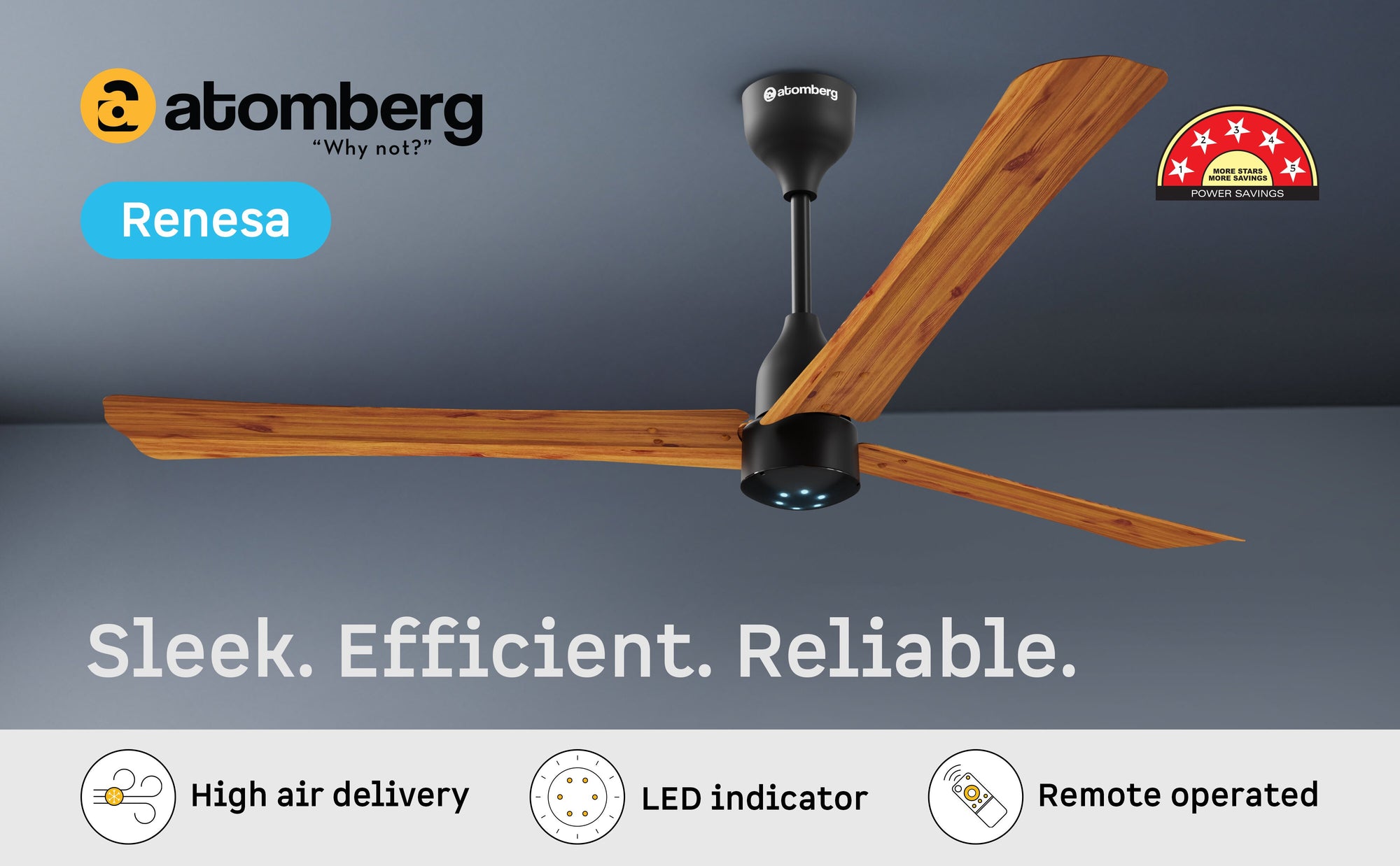 Atomberg Renesa+ Golden Oakwood — A+ Row 1